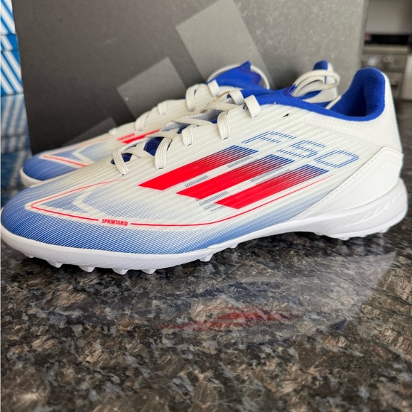 Adidas F50 League TF Turf Soccer Shoes White/Solar Red/Lucid Blue If1343 Sz 7/ 8